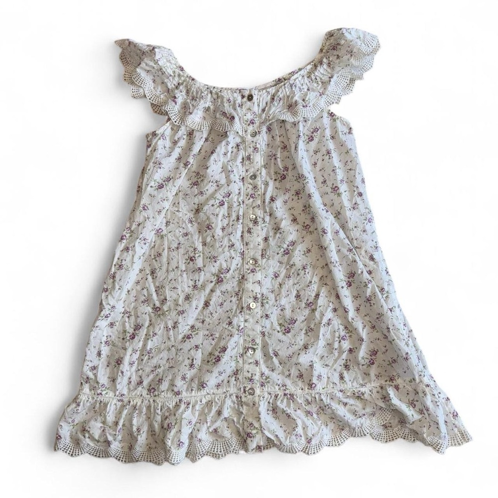 Rachel Ashwell Cottage-style cotton mini dress with ruffle collar and sleeves